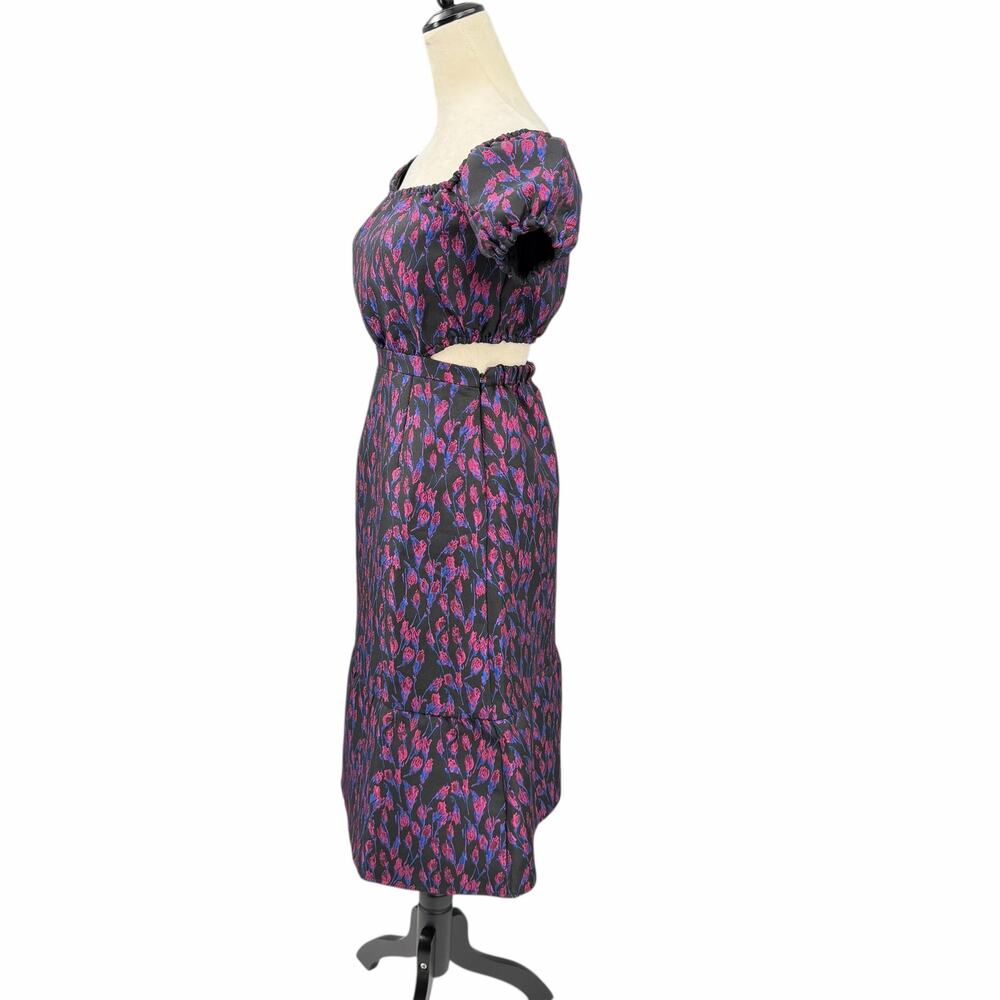 Venus Jacquard Print Metallic Open Back Off the Shoulder Midi Cocktail Dress - Picture 4 of 12